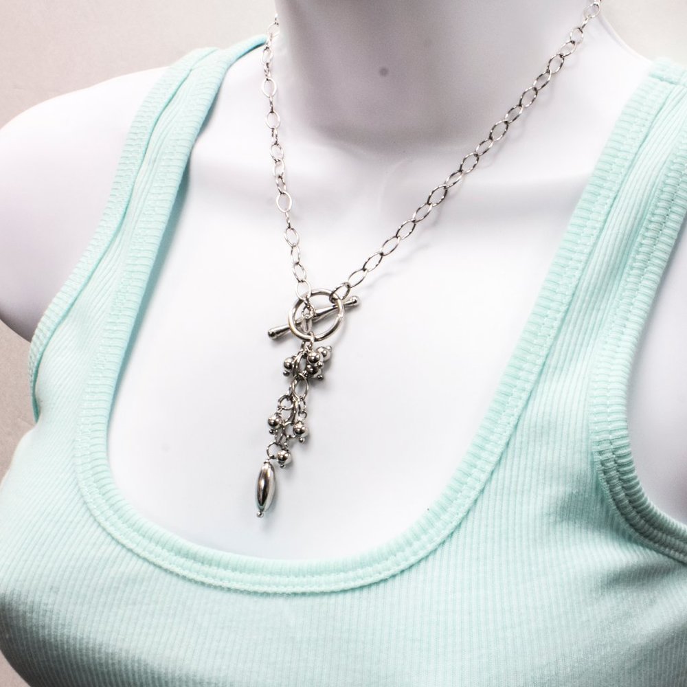 New Real 925 Silver Oval Link Toggle Necklace